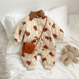 Baby Cartoon Bear Graphic Cute Style Quilted Warm Long Sleeve Dress & Jumpsuit - MyKids-USA™