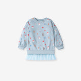 Spring And Autumn Girls Cartoon Christmas Pattern Long Sleeves Crew Neck Top Patchwork Dress And Pants Clothing Set