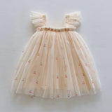 Summer Arrival Cherry Pattern Sleeveless Tulle Dress for Stylish Girls