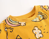 Baby Girls Cartoon Print Short-Sleeved O-Neck Dress In Summer
