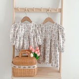 Floral Square Neck Lantern Long Sleeve Sweet Princess Onesies&Dress - MyKids-USA™
