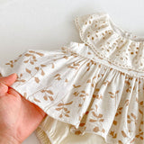 Summer Arrival Baby Girls Casual Sleeveless Leaves Pattern Dress Design Onesies