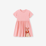 Summer Arrival Girls’ Rabbits Pattern Crew Neck Short Sleeves Dress