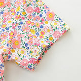 Summer Pure Cotton Colorful Floral Pattern Short Sleeves Dress for Stylish Girls