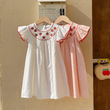 Summer Arrival Baby Kids Girls Cute Fly Sleeves Strawberry Pattern Embroidered Dress