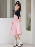 New Arrival Summer Kids Girls Fashion Color Patchwork Cotton Short Sleeves Dress