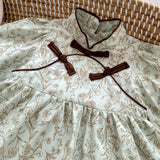 Arrival Baby Girls Long Sleeves Floral Print Stand Collar Bodysuits Onesies Dress - MyKids-USA™