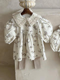 Baby Girls Turndown Collar Floral Soft Spring Vintage Dress - MyKids-USA™