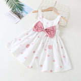 Baby Girls Polka Dot Pattern Sleeveless Round Collar Dress With Bow Decoration - MyKids-USA™