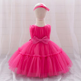 New Arrival Summer Baby Kids Girls Sleeveless Solid Color Ruffle Mesh Bow Tied Dress - MyKids-USA™
