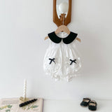 Hot Selling Summer Baby Kids Girls Color Patchwork Sleeveless Peter Pan Collar Pocketed Onesies - MyKids-USA™