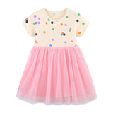 Summer Arrival Baby Girls Cute Colorful Dots Pattern Short Sleeves Tulle Patchwork Dress - MyKids-USA™