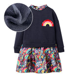 Arrival Autumn Girls Rainbow Embroidery Sweatshirt Patchwork Vivid Floral Dress - MyKids-USA™