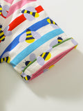 Baby Girls Rainbow Striped Short Sleeves Bees Pattern Dress - MyKids-USA™