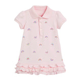 Baby Girl Allover Rainbow Graphic Polo Neck Rufffle Hem Dress - MyKids-USA™