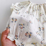 Summer Hot Selling Baby Kids Girls Short Sleeves Crew Neck Thin Cotton Double-Layer Gauze Floral Printed Onesies - MyKids-USA™
