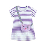 Summer Arrival Cat Cartoon Pattern Short Sleeves Striped Dress for Stylish Girls - MyKids-USA™