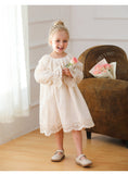 Arrival Lace Trim Design Autumn Girls Long Puff Sleeves Dress - MyKids-USA™