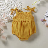 Baby Girl 1pcs Solid Colid Waffle Knitted Fabric Belted Sleeveless Onesies - MyKids-USA™