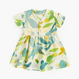 Summer New Arrival Baby Girls Casual Leaves Print Short Sleeves V Neck Dress - MyKids-USA™