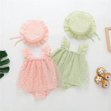 Baby Girl 1pcs Solid Color Heart Graphic Mesh Overlay Sleeveless Dress & Hat - MyKids-USA™