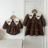 Arrival Autumn Baby Kids Girls Long Sleeves Bows Embroidery Pattern Floral Collar Onesies and Dress – Princess Sister Matching Set - MyKids-USA™