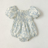 New Design Summer Girls Square Neck Short Puff Sleeves Floral Print Onesies And Dress – Princess Sister Matching Set