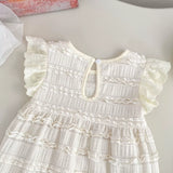 Summer Arrival Baby Girls Cute Fly Sleeves Crew Neck Solid Color Lace Striped Onesies
