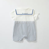 Summer Arrival Baby Boys Short Sleeves Cute Striped Pattern Navy Style Rompers