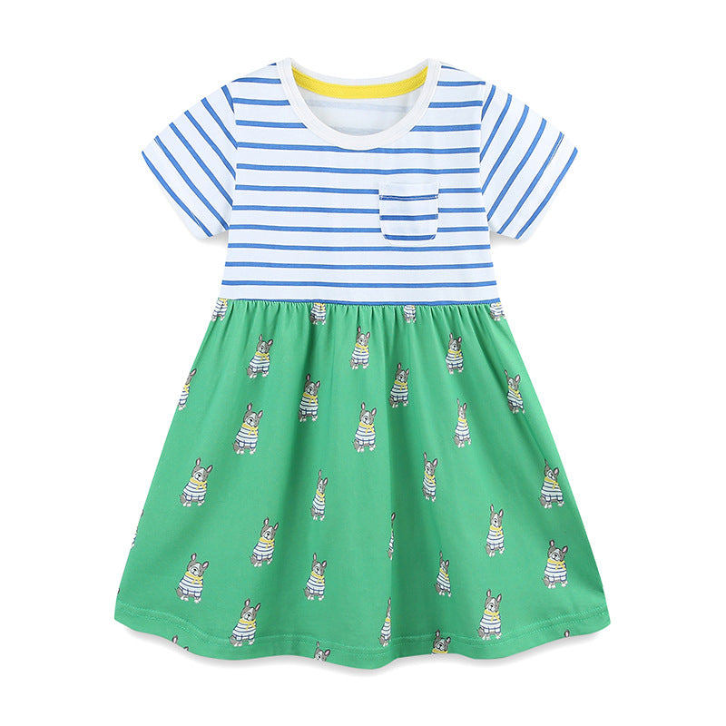 Summer Pure Cotton Cartoon Puppy Pattern Short Sleeves Dress for Stylish Girls - MyKids-USA™