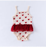 Summer Arrival Baby Girls Sleeveless Heart Pattern Tulle Patchwork Onesies Bodysuits