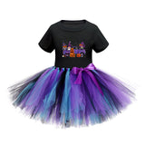 Arrival Girls’ Halloween Costume: Short Sleeves Cartoon Print Witches Cosplay Party Tulle Patchwork Dress - MyKids-USA™