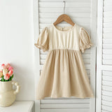 Summer Girls Apricot Patchwork Crew Neck Short Sleeves Onesies And Girls’ Dress – Simple Sister Matching Set