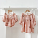 Spring Baby Girls Floral Embroidery Pattern Long-sleeved Onesies and Dress – Princess Sister Matching Set - MyKids-USA™