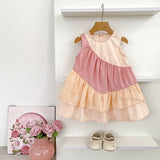 Summer Arrival Color Patchwork Crew Neck Sleeveless Dress for Stylish Girls