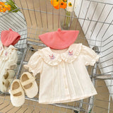 Baby Girl Solid Color Doll Neck Blouses With Strap Dress Sets - MyKids-USA™