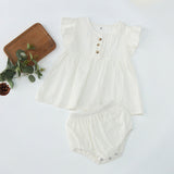 Summer Hot Selling Baby Girls Fly Sleeves Solid Color Top Dress And Bloomers Clothing Set