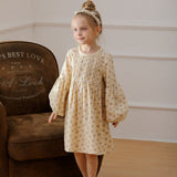 Arrival Autumn Girls Ruffle Neck Long Puff Sleeves Floral Dress - MyKids-USA™