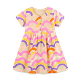 Summer Pure Cotton Waves Pattern Short Sleeves Dress for Stylish Girls