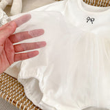 Spring Arrival Baby Girls Long Sleeves Crew Neck Onesies Bodysuits Tulle Patchwork Dress