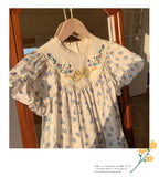 Summer Baby Kids Girls French Short Sleeves Floral Pattern Embroidered and Printed Dress - MyKids-USA™