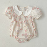 Arrival Summer Girls Peter Pan Collar Short Sleeves Floral Print Onesies And Dress – Princess Sister Matching Set - MyKids-USA™