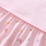 Summer Arrival Cartoon and Rainbow Pattern Short Sleeves Dress for Stylish Girls