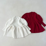Baby Girl Solid Lantern-Sleeved Knitting Dress In Autumn - MyKids-USA™
