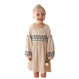 Design Autumn Girls Floral and Geometric Pattern Ruffle Collar Long Sleeves Dress