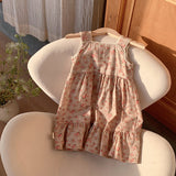 Summer Kids Girls French Style Vintage Sleeveless Single Breasted Dress