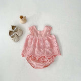 Summer Hot Selling Baby Girls Sleeveless Solid Color Hollow Out Design Strap Top Dress And Bloomers Clothing Set - MyKids-USA™