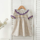 Summer Girls Floral Pattern Ruffle Collar Short Sleeves Onesies And Girls’ Dress – Princess Sister Matching Set - MyKids-USA™