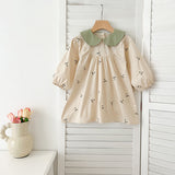 Arrival Autumn Baby Kids Girls Long Sleeves Floral Embroidery Pattern Peter Pan Collar Onesies and Dress – Princess Sister Matching Set - MyKids-USA™