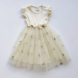 Summer Arrival Fly Sleeves Flowers Pattern Tulle Patchwork Dress for Stylish Girls